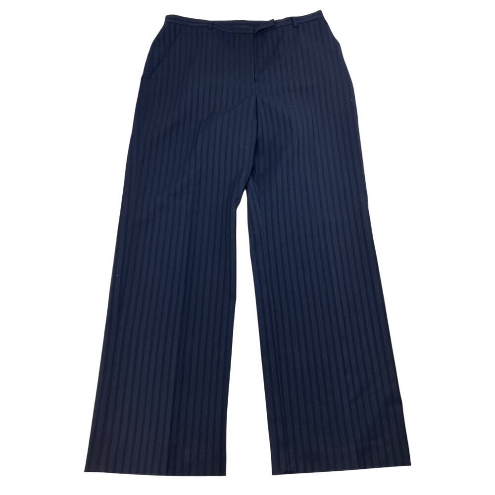 Liz Claiborne Wide Leg Dress Pants High Rise Navy Striped Size 14 New Pockets